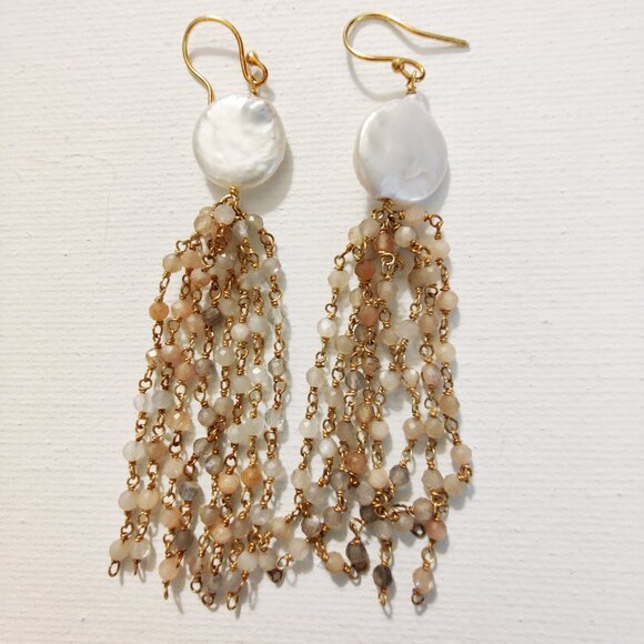 Jewelry - Pearl and gemstone drop earrings 3"